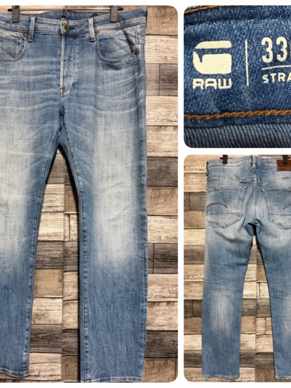 G-Star 3301 Straight Jeans Men’s 34x32 Light Wash Blue Denim Button Fly
